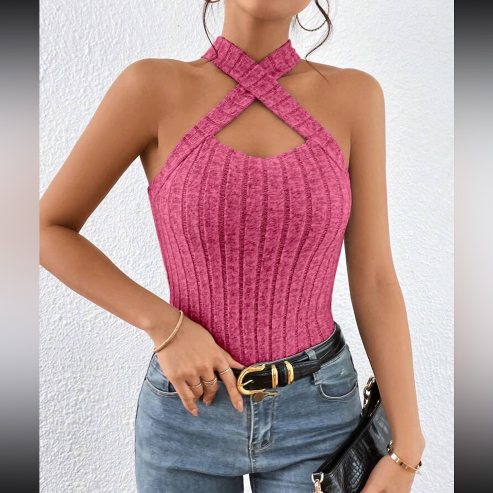 Luxe crisscross front halter top - Picture 5 of 13